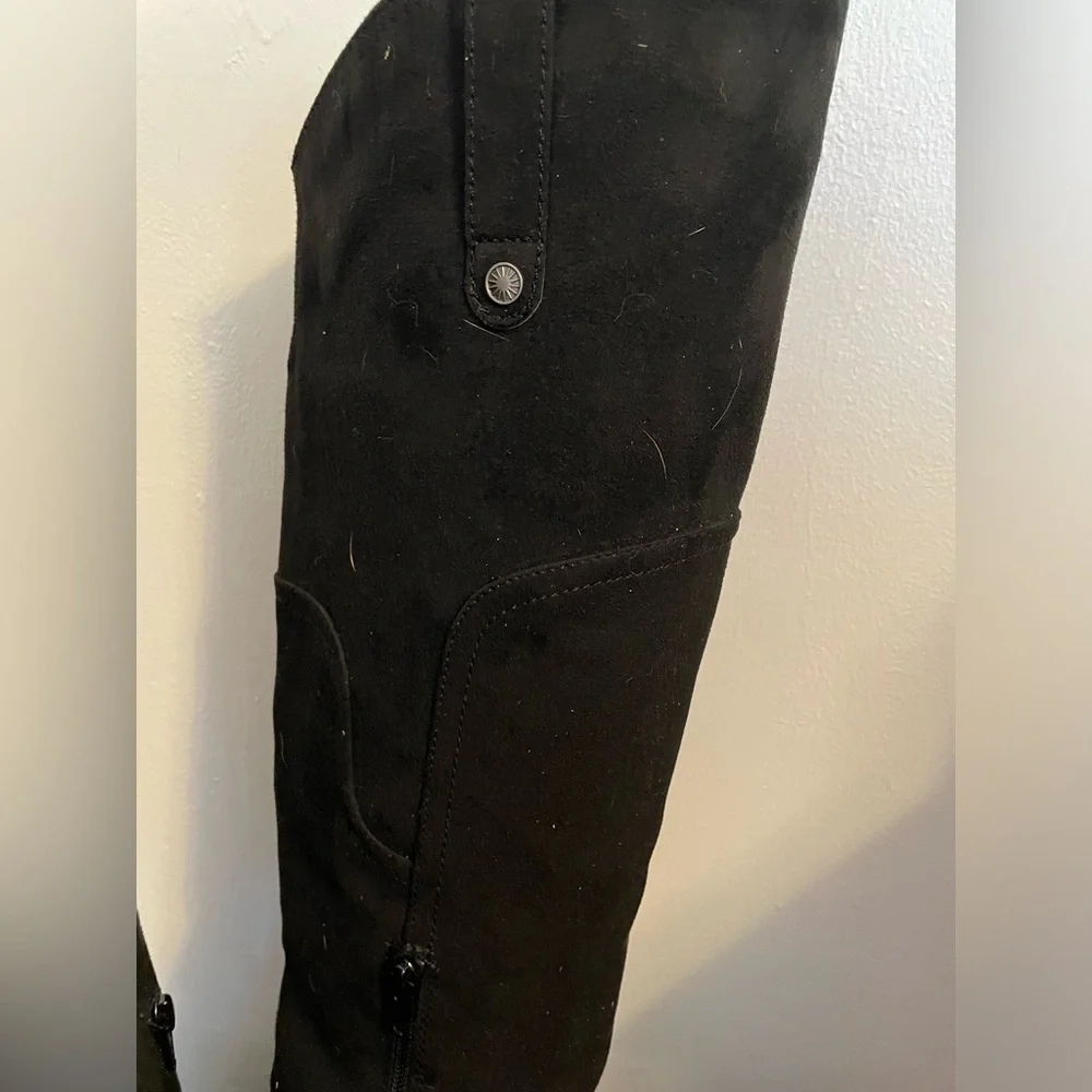 Black Faux Suede Over The Knee Boots Block Heel Side Zip‎ Women's Size 7.5